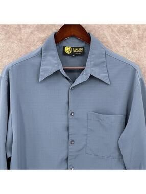 Lamasini Shirt Mens Large Blue Solid Microfiber Long Sleeve Button Front Casual